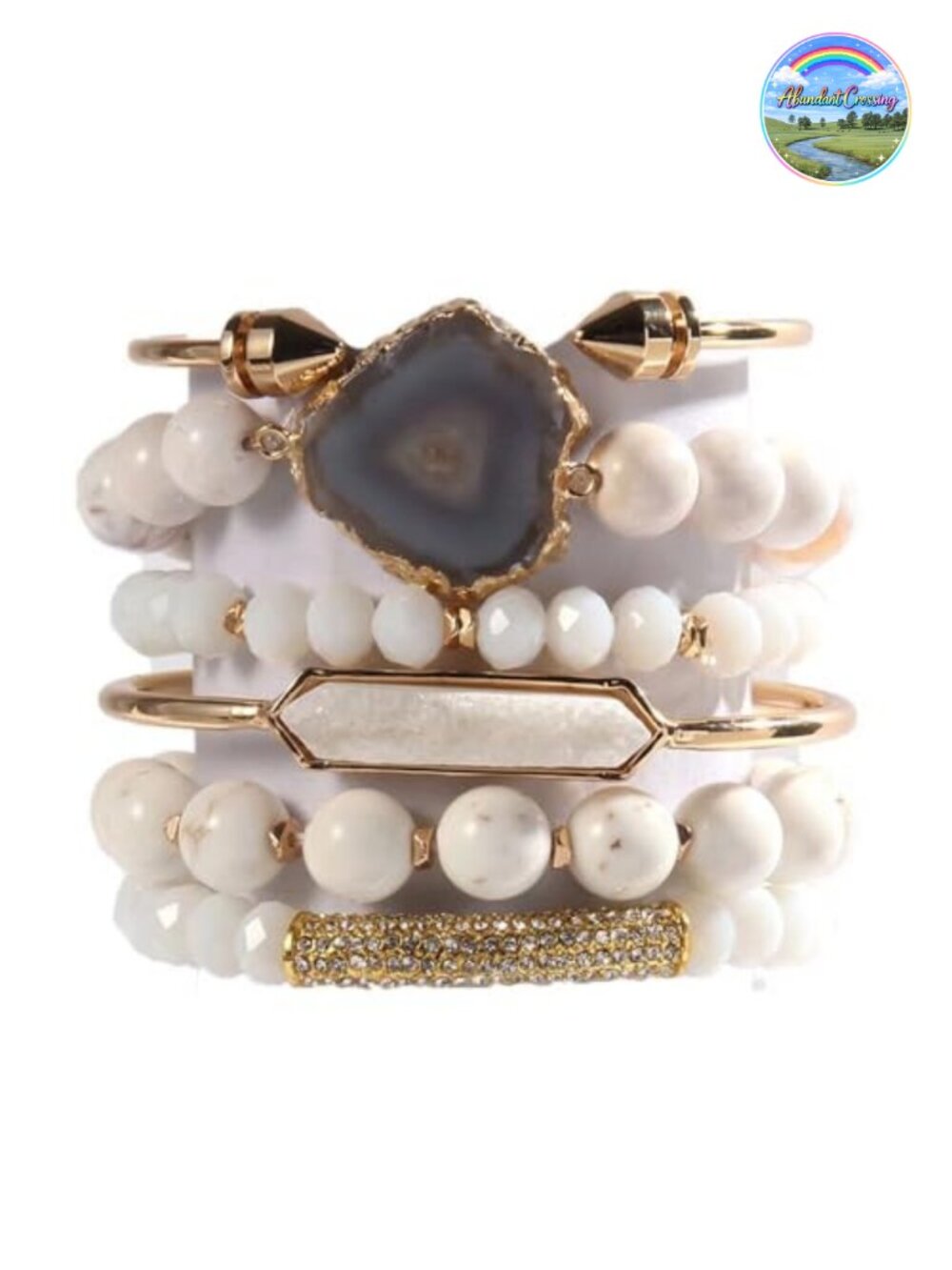 6 Piece Natural Stone Beaded Bracelet Set, Boho Stretch Bracelet, Healing